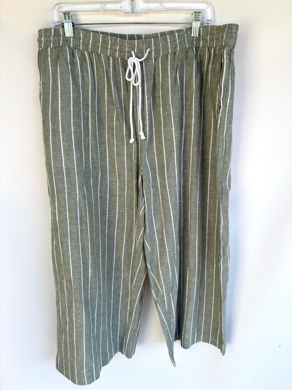 beachlunchlounge Linen Blend Cropped Pants XL Gray White Drawstring